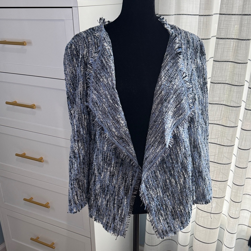 Roz & Ali Women's Tweed Cardigan - Blue and White